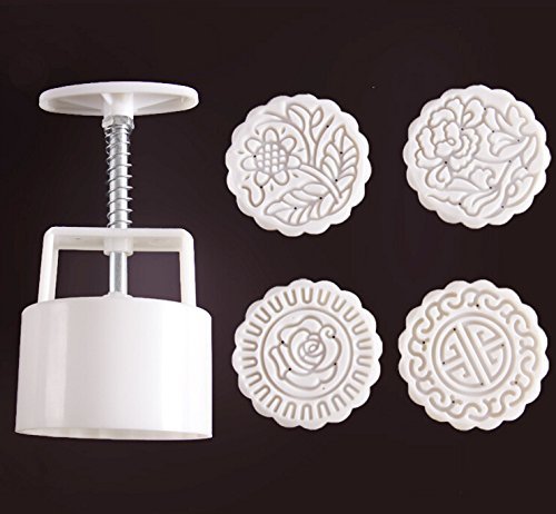 Zicome Moon Cake Mooncake Decoration Mold Mould Cookie Cutter Mold Hand Pressure 125g Flowers Round 4 Stamps