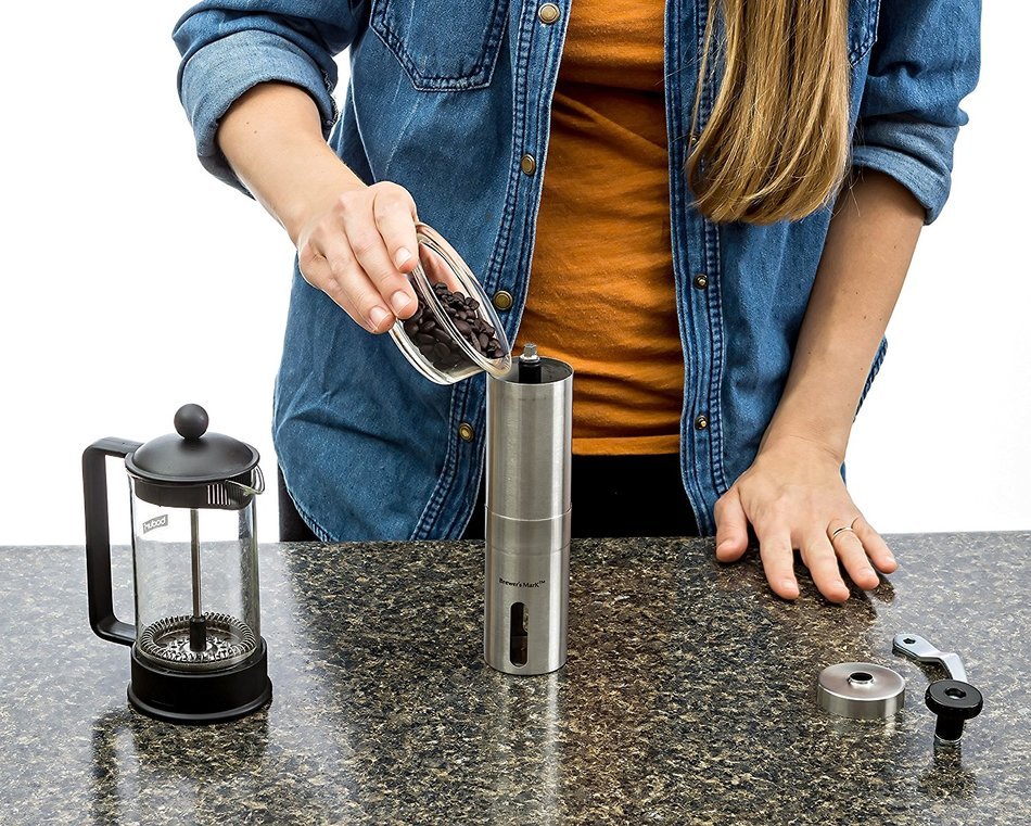 Brewer's Mark Burr Manual Coffee Grinder for Richer Aroma and Flavor than Electric Coffee Bean Mills N7