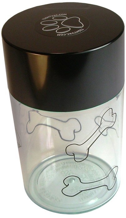 Pawvac 6 Ounce Vacuum Sealed Pet Food Storage Container; Black Cap & Clear Body/Black Treats