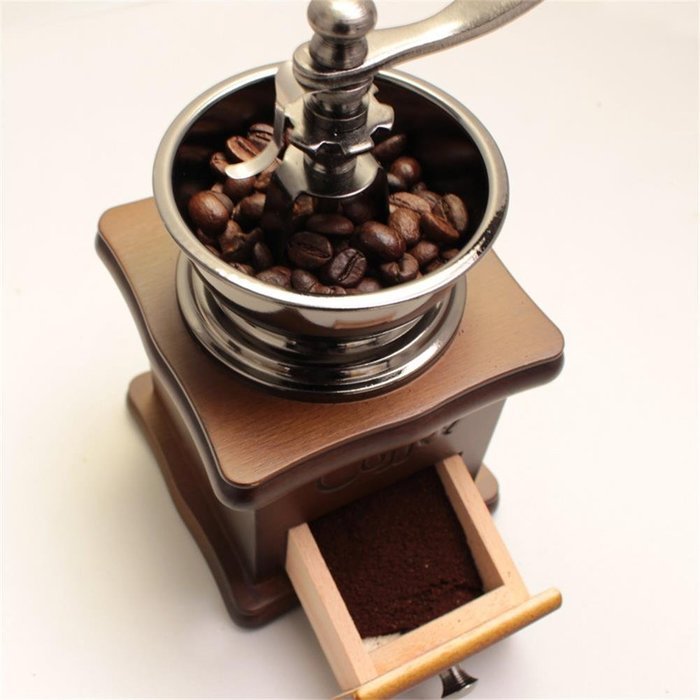 Vintage Mini Manual Coffeemaker Mill Wood Stand Metal Bowl Antique Hand Coffee Bean Grinder, Small,with Coffee... N4