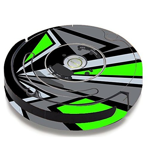Skin Decal Vinyl Wrap For IRobot Roomba 650 655 Vacuum / Triangle Pattern Green Grey