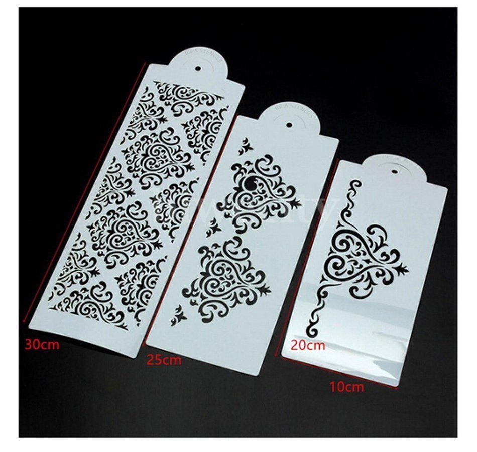 Flower Cake Decorating Tools Stencil Carved 3-Piece Classic Fondant Imprint Mat Set, Clear N5
