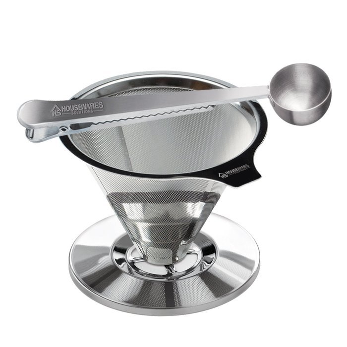 Stainless Steel Pour Over Coffee Dripper By Housewares Solutions + Bonus Coffee Scoop With Built In Bag Clip N3