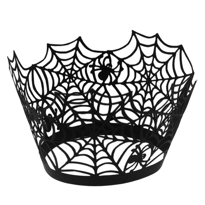 Vivian Black Spiderweb Laser Cut Cupcake Wrappers Wraps Liners Halloween Cake Decoration Pack of 24pcs