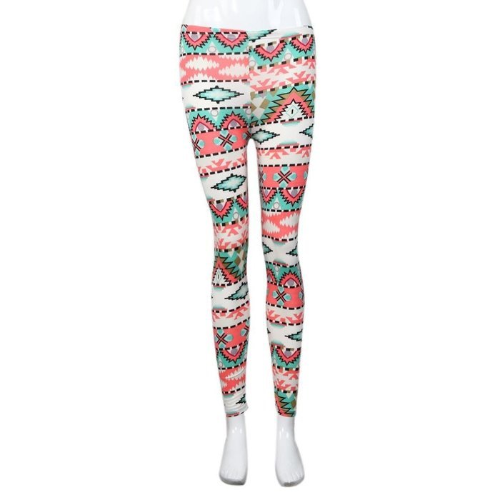 PHOTNO Fashion Women Lady Elasticity Skinny Tribal Printed Stretchy Pants Leggings N28