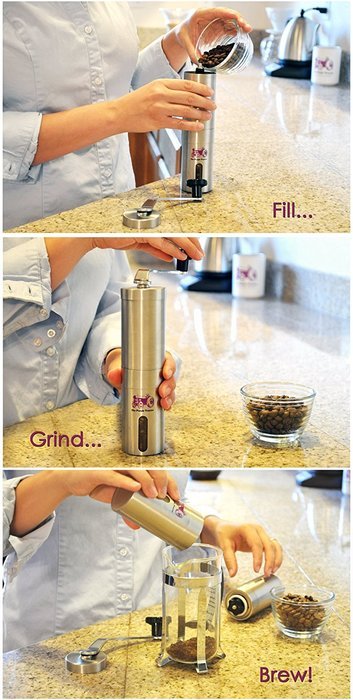 The Purple Tractor Coffee Grinder, Precise Stainless Steel Manual Hand Crank Ceramic Burr For Superior Consistency... N7