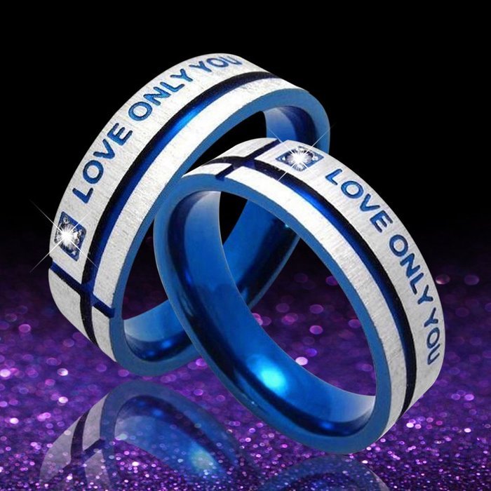 Polytree Unisex Blue "Love Only You" Cross Titanium Steel Engagement Wedding Band Ring (7) N5
