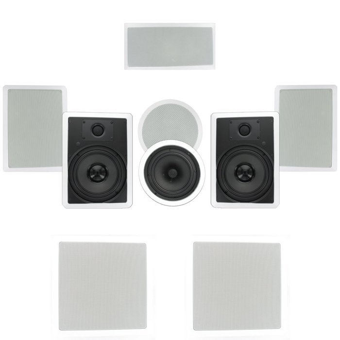 Theater Solutions TST87 In Wall and In Ceiling 8" Speakers 2000W Home Theater 7.2 Speaker System
