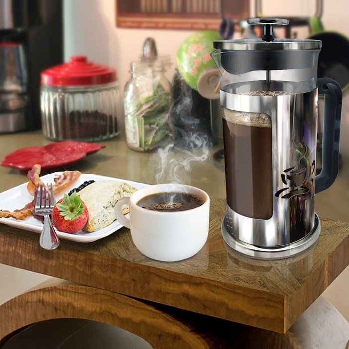 Ultimate Kitchen&trade; &ndash; French Coffee Press &ndash; 1L (4 cups) Stainless Steel Coffee, Tea & Espresso Maker &ndash; Chrome Finish...