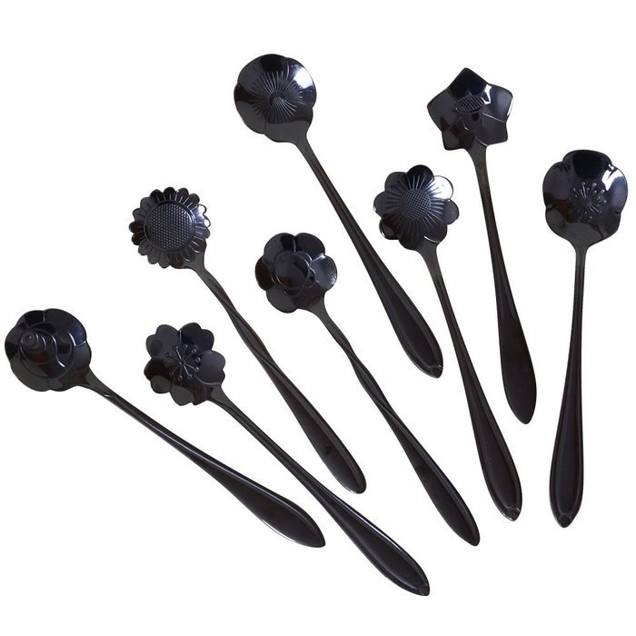 CHICHIC 8 Pcs Stainless Steel Tableware Creative Flower Coffee Spoon, Stirring Spoon, Sugar Spoon, Stir Bar Spoon... N16