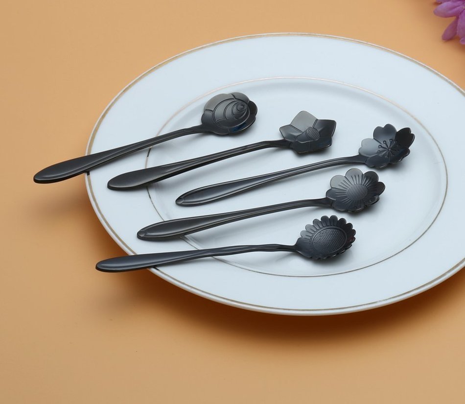 CHICHIC 8 Pcs Stainless Steel Tableware Creative Flower Coffee Spoon, Stirring Spoon, Sugar Spoon, Stir Bar Spoon... N17