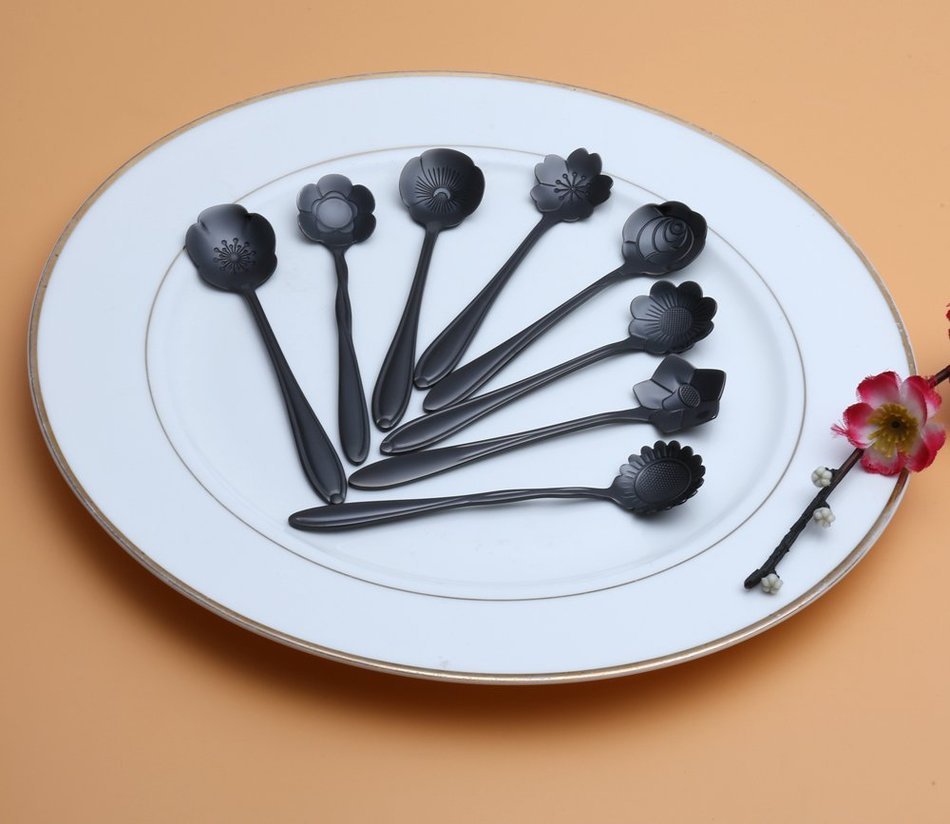 CHICHIC 8 Pcs Stainless Steel Tableware Creative Flower Coffee Spoon, Stirring Spoon, Sugar Spoon, Stir Bar Spoon... N18