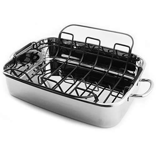 Sturdy Construction 15'' Roaster Pan with Rack, Stainless Steel N3