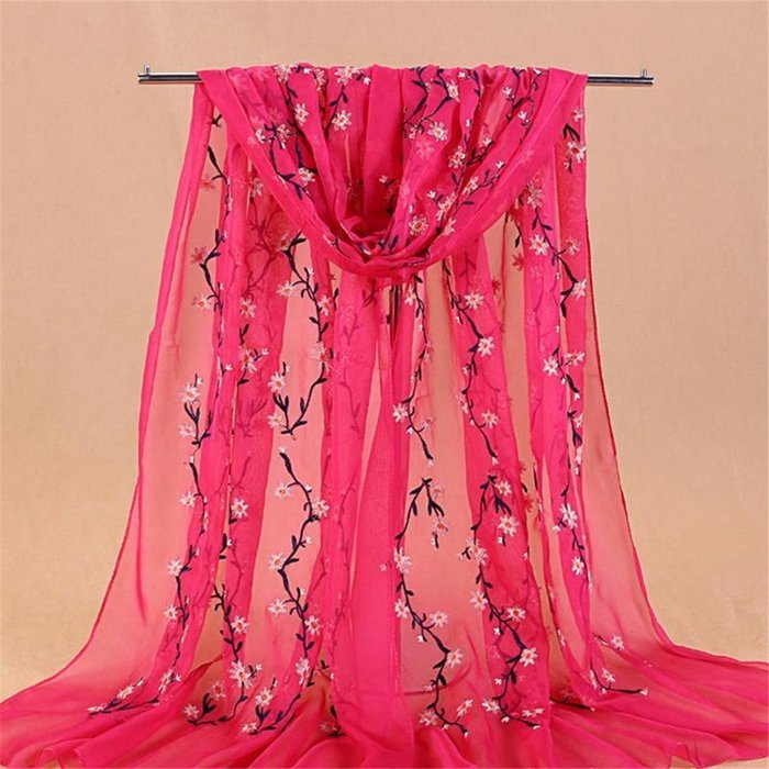Banggood Women's Long Chiffon Scarf Wraps Printed Branches Leaves Scarf N3