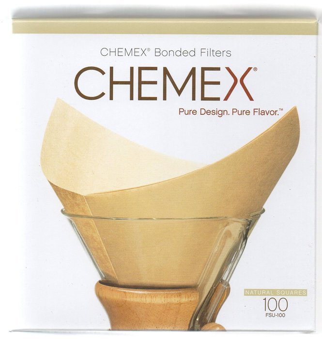 Chemex Square Natural Fiber Coffee Filters (100ct Box) Seamless, Folded (FSU-100)