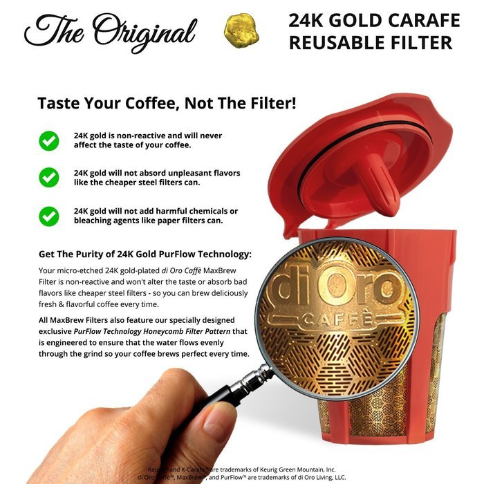 MaxBrew 24K Gold Reusable K-Carafe Filter for Keurig 2.0 - K-Cup Reusable 4-5 Cup Carafe Filter for Keurig 2.0 N4