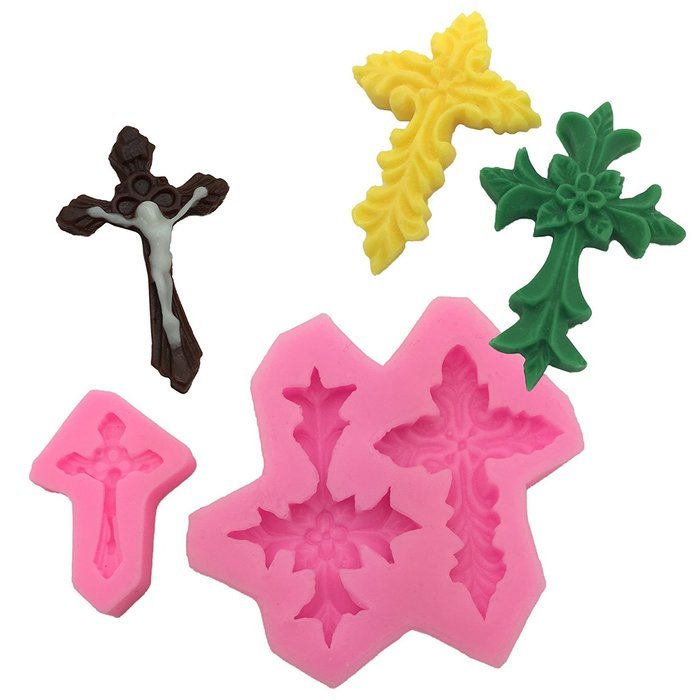 Okallo Products Set of 2 Cross Molds for Candy Cake Decorations - Silicone Crucifix Mold for Catholic Cup Cakes N3