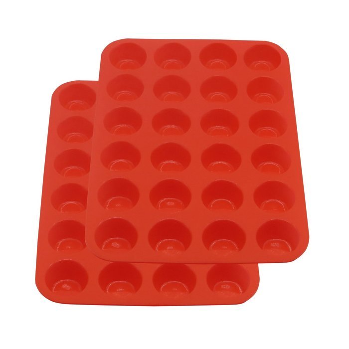2 Pack - Mini Muffin Pan, 24 Cups Silicone Baking Tray by Suntake(Red) N4