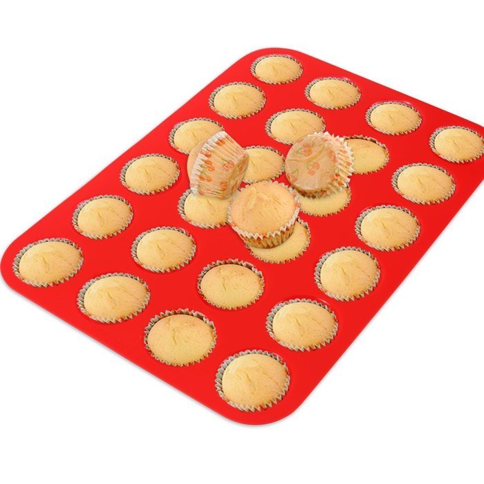 2 Pack - Mini Muffin Pan, 24 Cups Silicone Baking Tray by Suntake(Red) N5