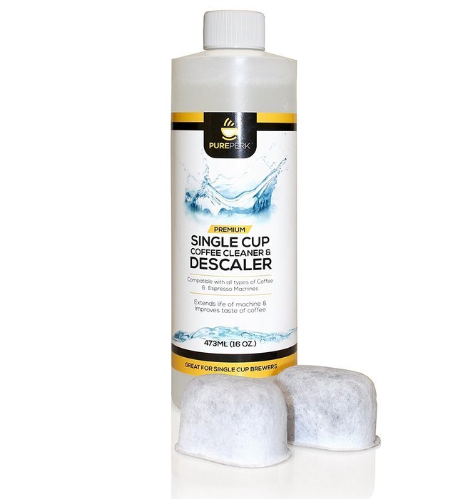 Pure Perk Coffee Machine Cleaner Combo Pack - Includes One Bottle (Two Full Cleanings) of Pure Perk Descaling...