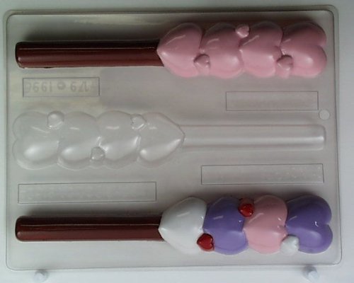 Four vertically stacked hearts Pretzel rod w/ heart decorations V179 Valentine's Day chocolate candy mold