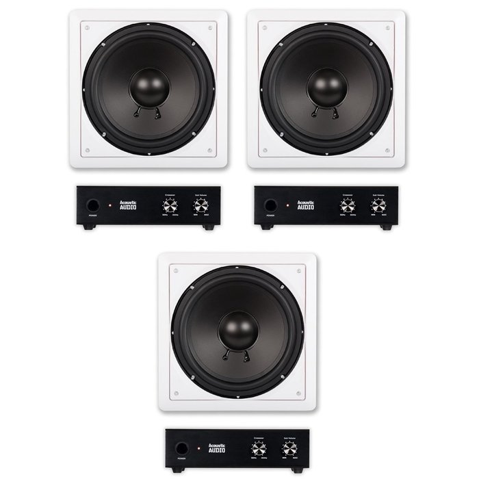 3 Acoustic Audio IWS10 In-Wall/Ceiling 10" Home Theater Passive Subwoofers and 3 Amplifiers IWS10A-3S