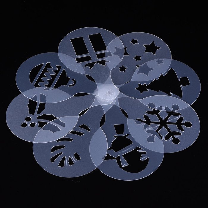Christmas Designs PP Plastic Coffee Flowers Die Fancy Coffee Printing Template Model Milk Foam Spray Tool 8PCS... N18