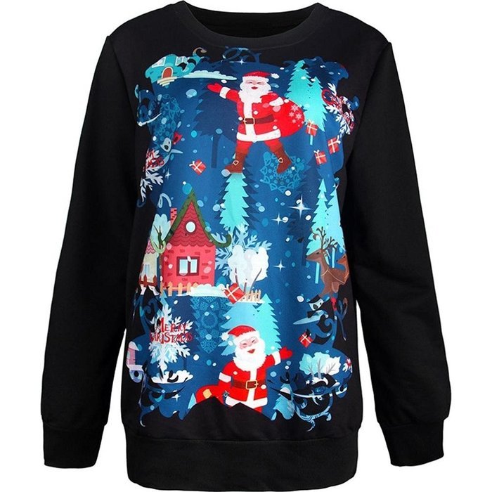Pullover Blouse,Women Christmas Santa Claus 3D Print Long Sleeve Sweatshirt Tops