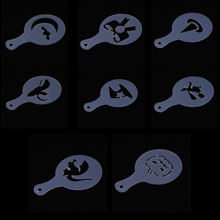 Christmas Designs PP Plastic Coffee Flowers Die Fancy Coffee Printing Template Model Milk Foam Spray Tool 8PCS... N31