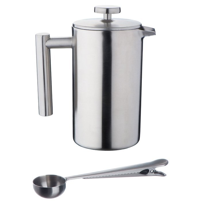 VonShef Double-Wall Keep Warm Satin Brushed Stainless Steel French Press Cafetiere Coffee Filter(3 Cup w/ Measuring... N13