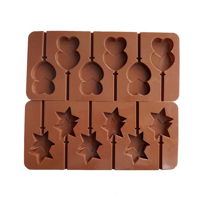 Yunko 6 Cavity Heart Lollipop Star Shape Silicone Chocolate Candy Mold with Sticks 2pcs /Set N3