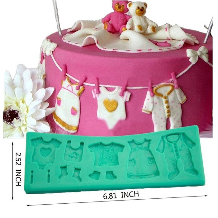 TANGCHU Fondant Cake Lace Mold Baby Clothes Washing Line Silicone Molds Cake Decorating 6.81*2.52*0.31inch Green