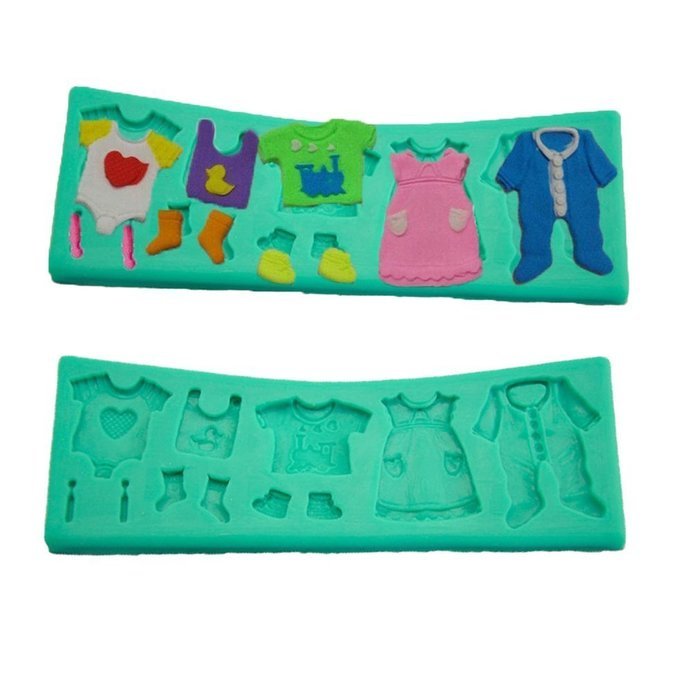 TANGCHU Fondant Cake Lace Mold Baby Clothes Washing Line Silicone Molds Cake Decorating 6.81*2.52*0.31inch Green N2