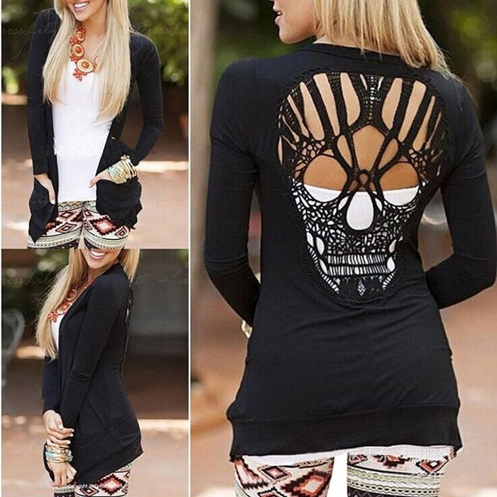 Cardigan Coat,Morecome Women Long Sleeve Skull Backless Top Coat Jacket Outwear N5