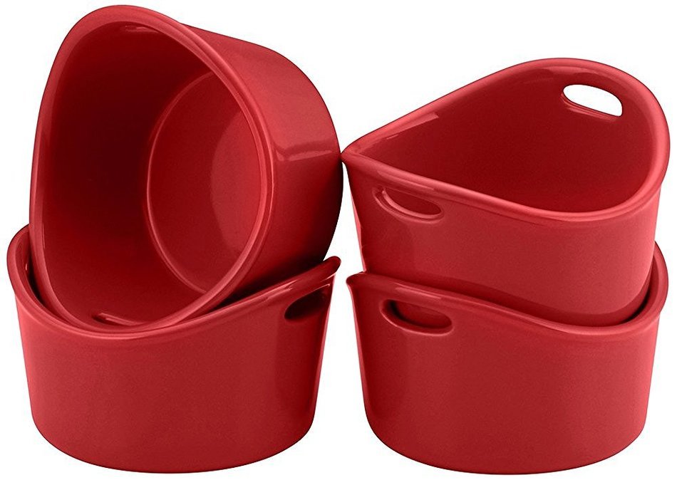 Rachael Ray Stoneware 4-Piece Bubble & Brown Ramekin Set, Red