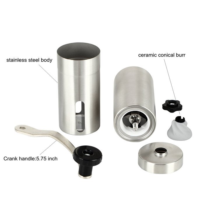 Tenn Well Stainless Steel Manual Coffee Grinder-Portable Hand Crank Coffee Mill With Ceramic Conical Burr (Silver) N2