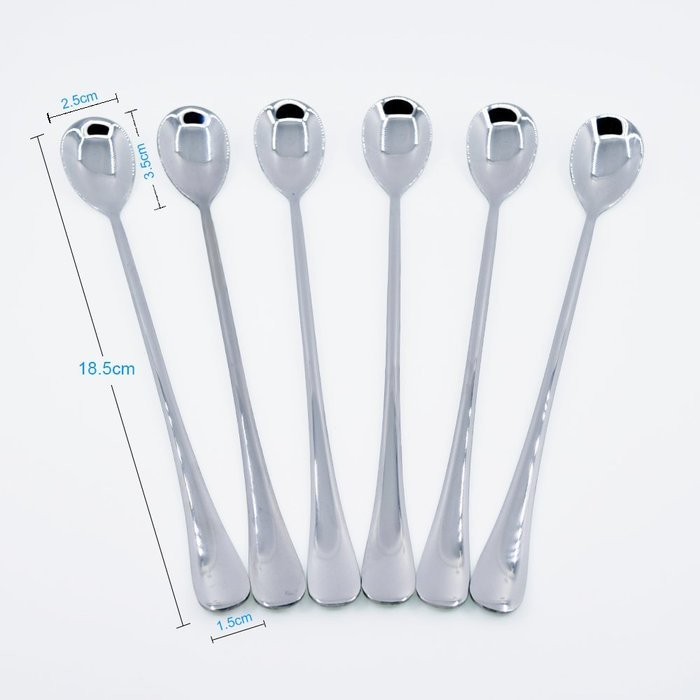 DLAND Pack of 6 Stainless Steel Spoon, Long-handled Great Circle Coffee Spoon N11