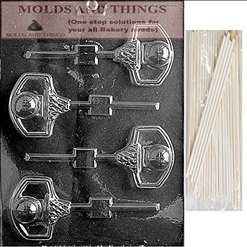 BASKETBALL & NET LOLLY Sports Chocolate Candy Mold With &copy; Molding Instruction + 25 Lollipop Sticks