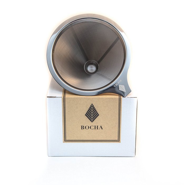 BOCHA - Pour Over Coffee Cone Dripper, Permanent and Reusable Stainless Steel Filter with Cup Stand N4