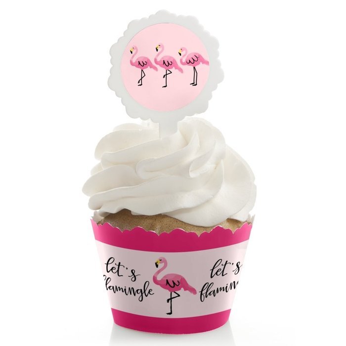 Flamingo - Party Like a Pineapple - Cupcake Wrapper & Pick Party Kit - Set of 24 N2