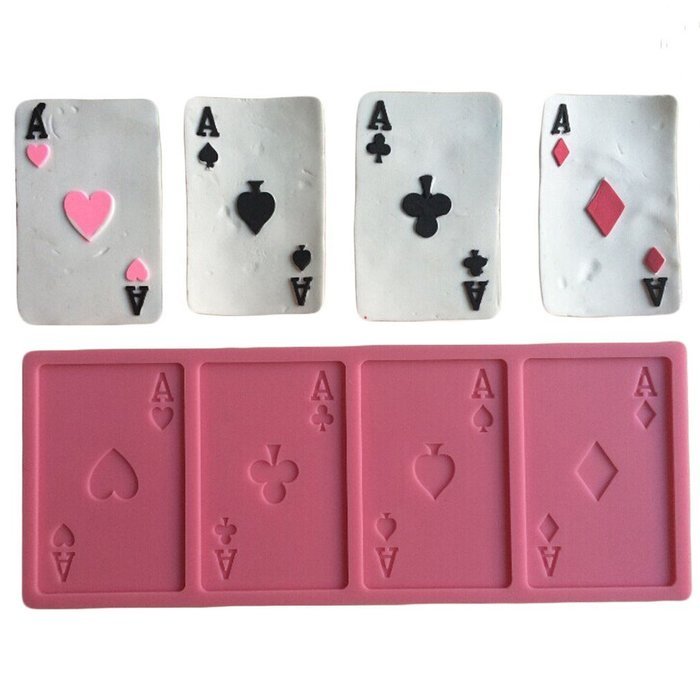 LYNCH A Poker Cards Design Fondant Cake Mold Soap Chocolate Mould For Kitchen Baking,Pink N3