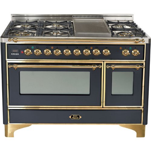 Ilve UM120FDMPM 48" Dual Fuel Range with Griddle 7 Semi-Sealed Burners Multi-Function European Convection Oven...