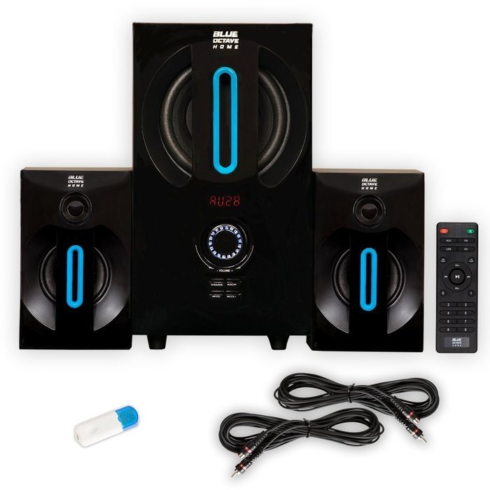 Blue Octave B22 Home 2.1 Powered Speaker System with FM Bluetooth and 2 Extension Cables