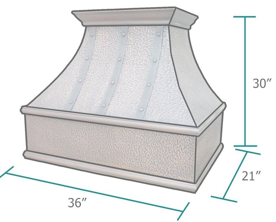 Copper Best H7 362130HT Copper Stove Vent Hood with Decorative Stripes and Rivets Liner and Internal Motor Included N3