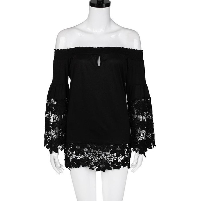 Hot Sale,Laimeng Milk Silk Womens Long Sleeve Shirt Casual Lace Blouse Loose Cotton Tops T Shirt (L, Black) N6