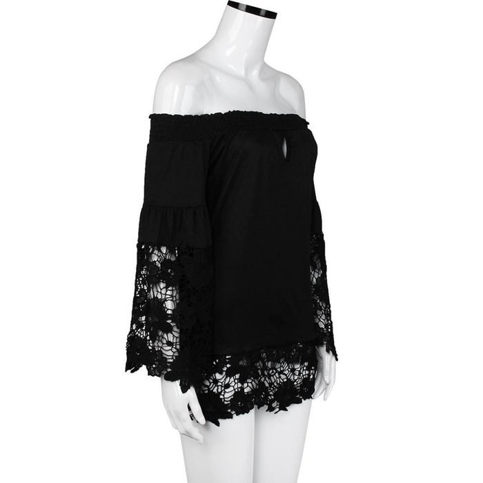 Hot Sale,Laimeng Milk Silk Womens Long Sleeve Shirt Casual Lace Blouse Loose Cotton Tops T Shirt (L, Black) N7