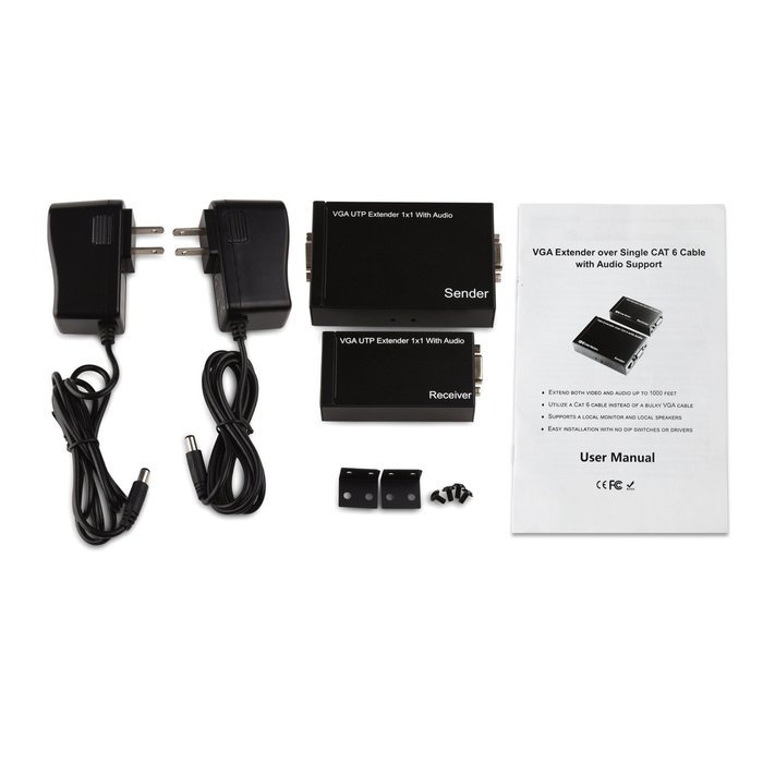 Active VGA Video Stereo Audio BALUN Extender Kit over Cat5/6 UTP, Includes Sender & Receiver N3