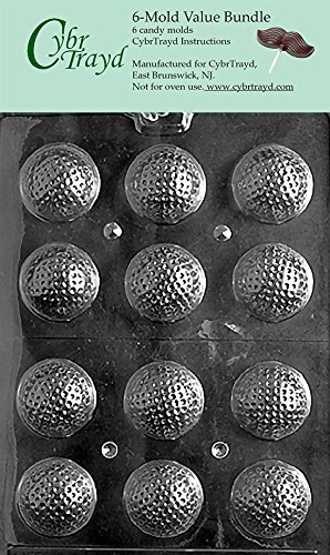 CybrTrayd S051-6BUNDLE Golf Balls 3D Chocolate Candy Mold with Exclusive Copyrighted Chocolate Molding Instructions