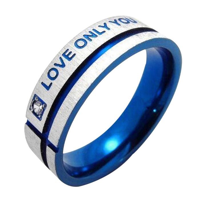 Polytree Unisex Blue "Love Only You" Cross Titanium Steel Engagement Wedding Band Ring (7) N6
