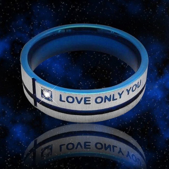Polytree Unisex Blue "Love Only You" Cross Titanium Steel Engagement Wedding Band Ring (7) N7